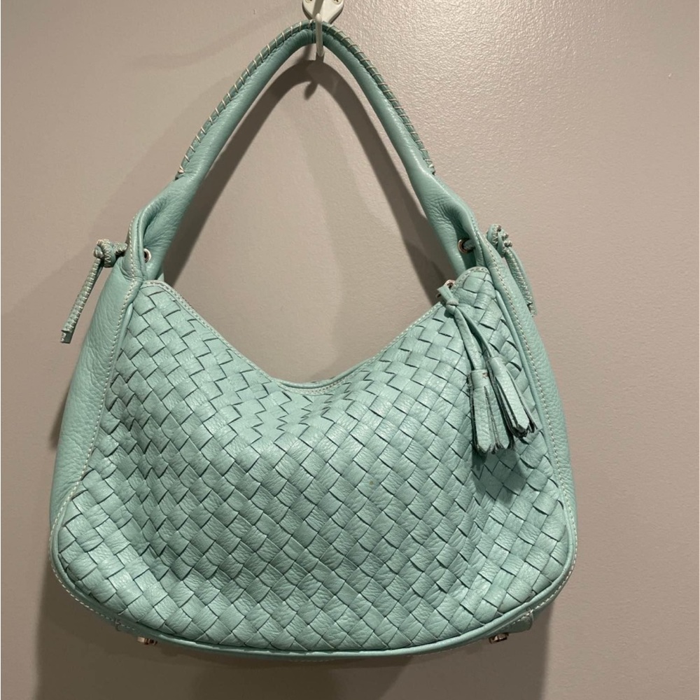 Mint Green Woven Leather Hobo Bag